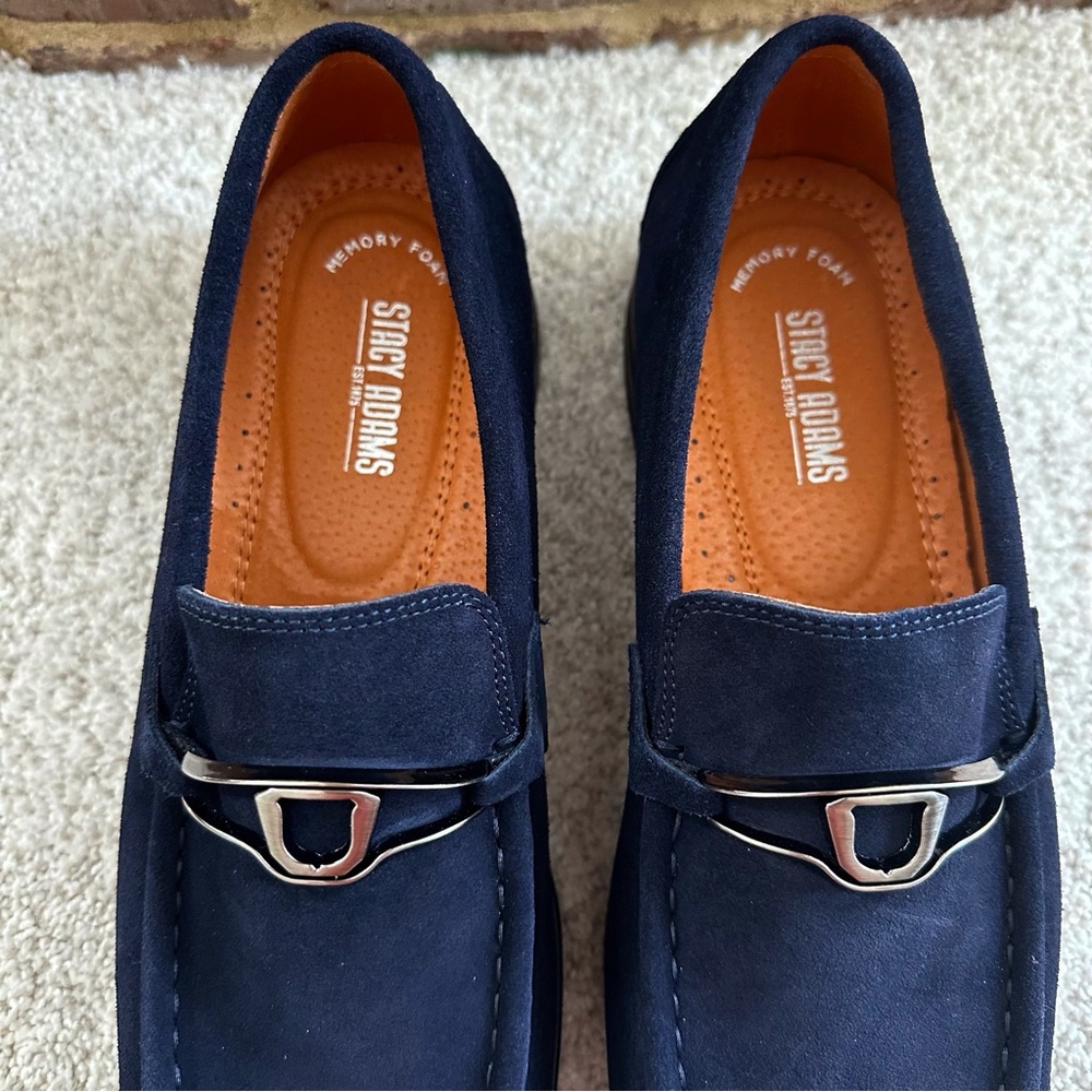 Stacy Adams Palladian Navy Blue Suede Leather Moc Toe Slip On Loafer - Picture 5 of 12